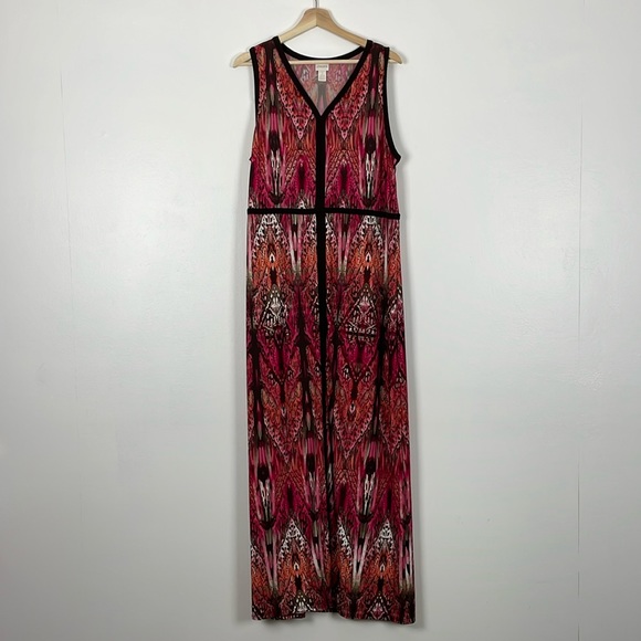 Chico's Women 2L Sleeveless Slinky V Neck Front Slit Stretch Pullover Maxi Dress - Picture 1 of 11